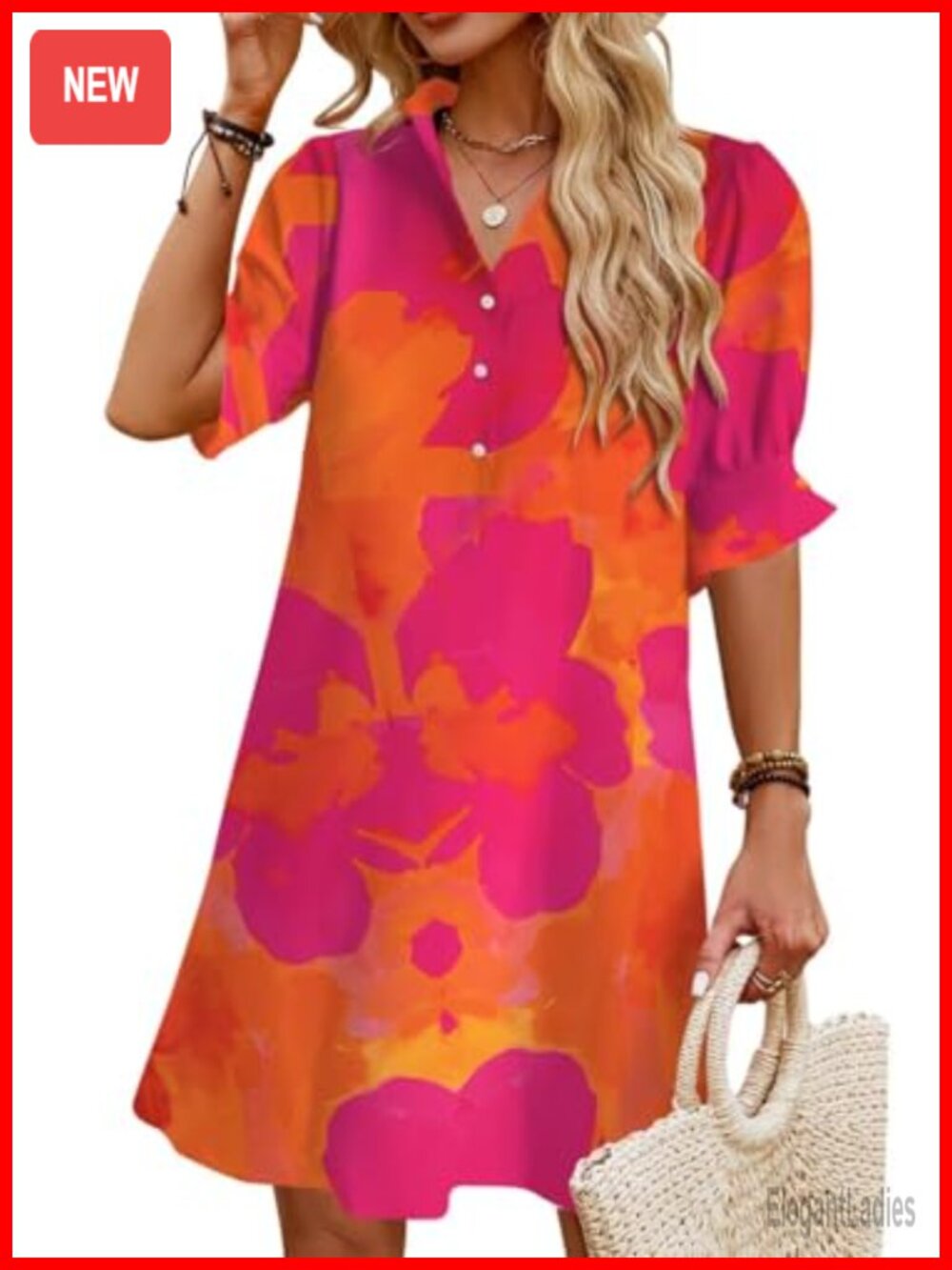 Women's Casual Shift Mini Shirt Dress with Ruffle Sleeves and Pockets